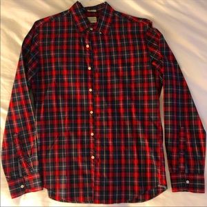 J.Crew Men’s Red Plaid 2 Ply Cotton Button Down, Slim Fit Medium
